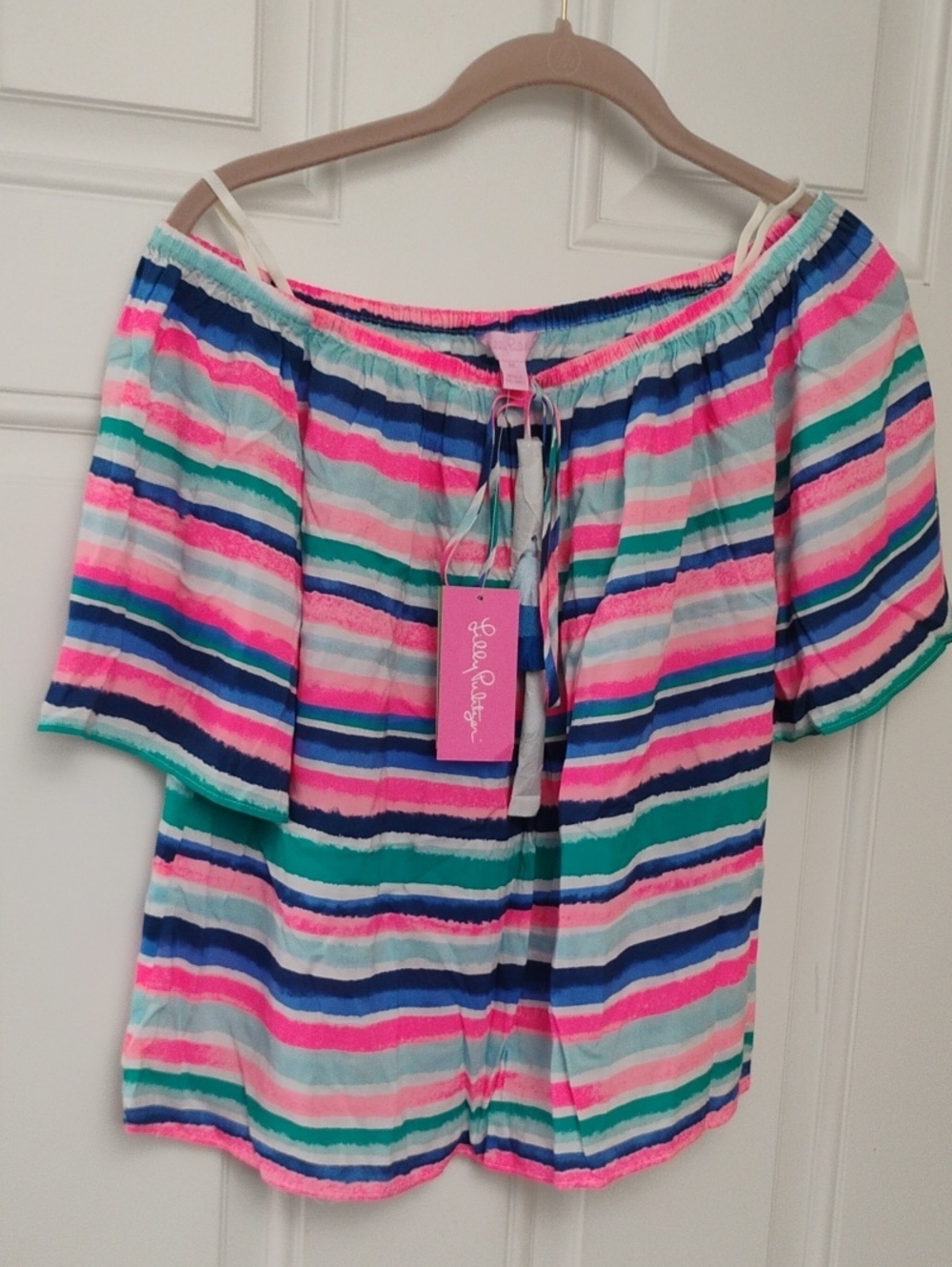 Lilly Pulitzer Off-Shoulder Stripe Tunic in Pink, Blue & Green